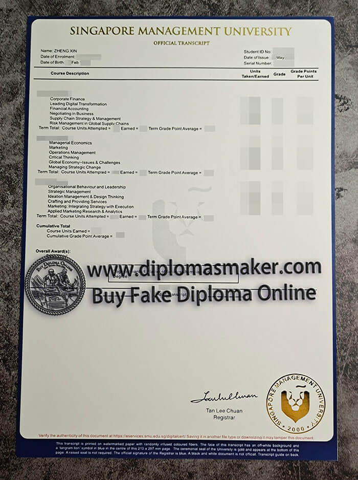 purchase fake Singapore Management University transcript