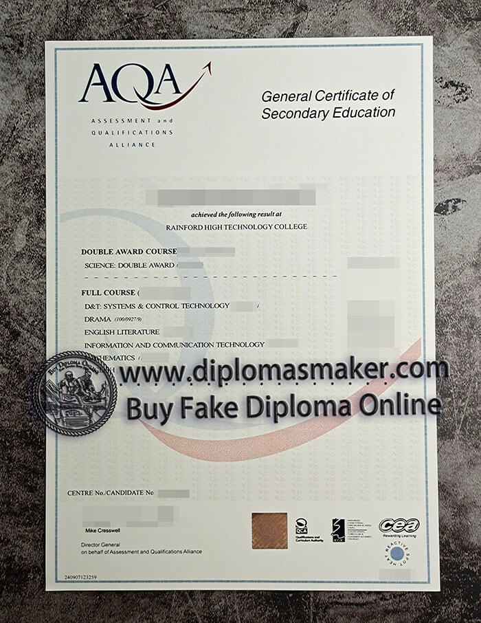 purchase fake AQA General Certificate of Secondary Education