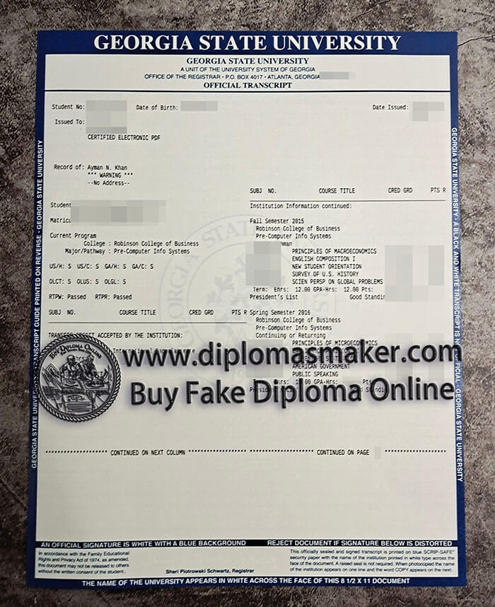 purchase fake Georgia State University Transcript