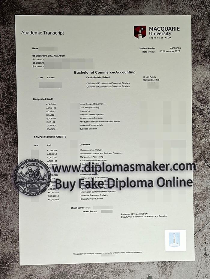 purchase fake Macquarie University Transcript