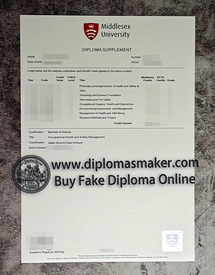purchase fake Middlesex University Transcript