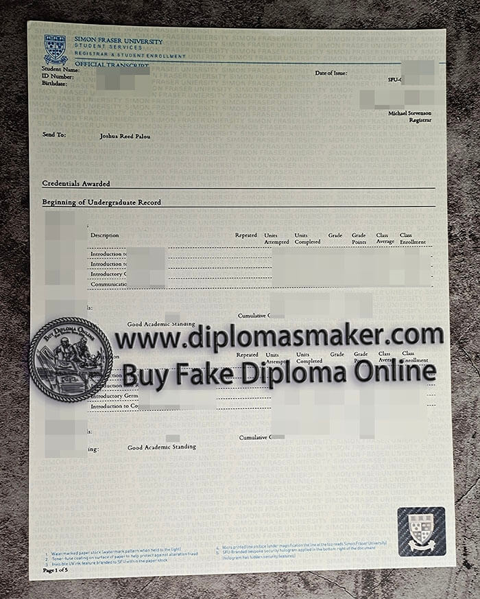 purchase fake Simon Fraser University transcript