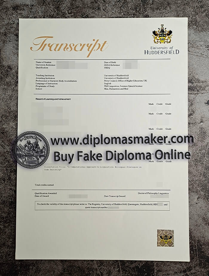 purchase fake University of Huddersfield transcript