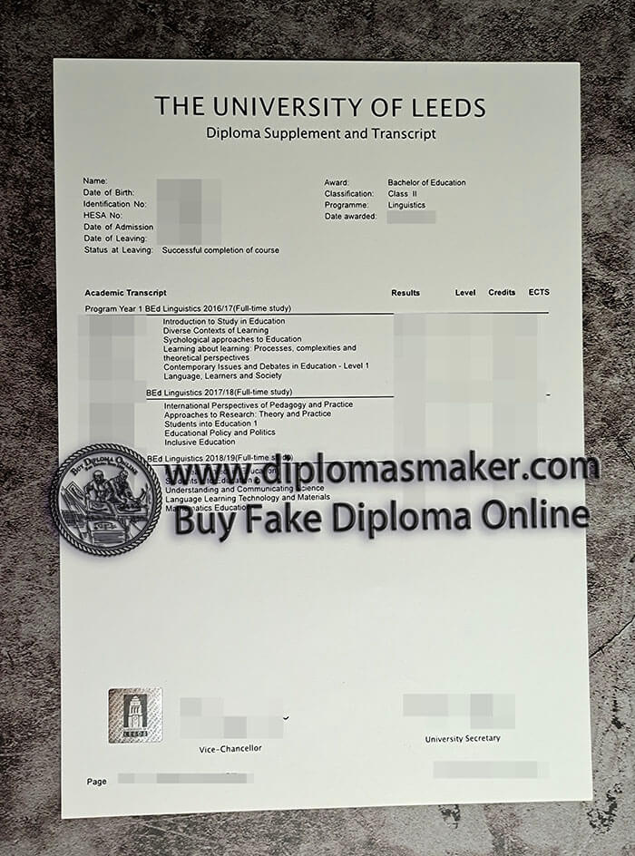 purchase fake University of Leeds Transcript