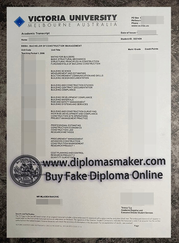 purchase fake Victoria University Transcript