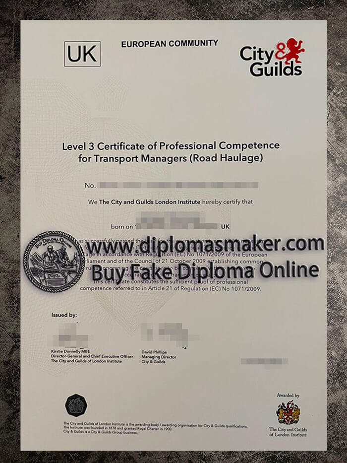 purchase fake City & Guilds Level 3 Certificate of Professional Competence