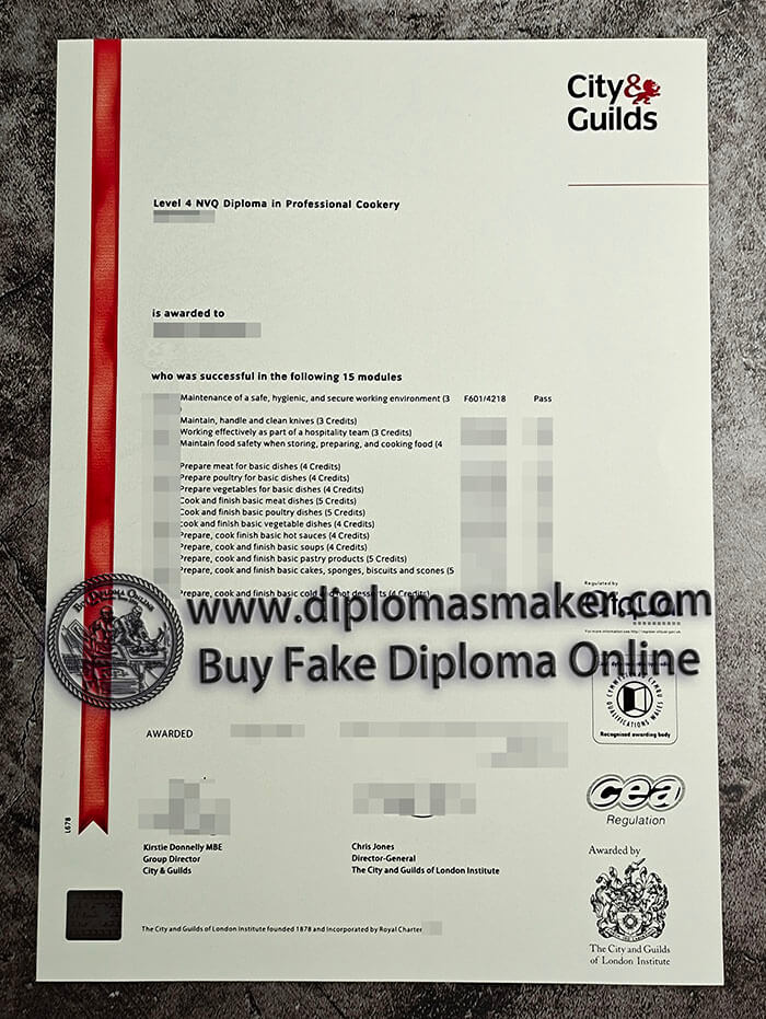 purchase fake City & Guilds Level 4 NVQ Diploma in Professional Cookery