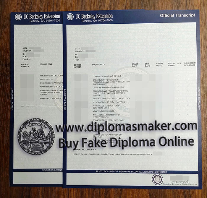 purchase fake UC Berkeley Extension Transcript