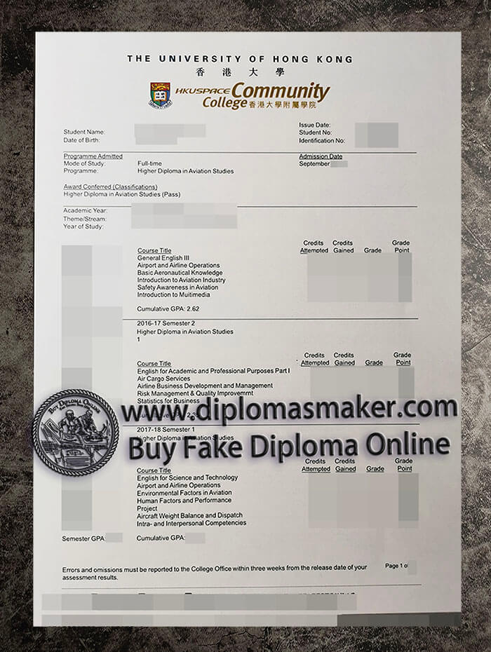 purchase fake University of Hong Kong Transcript