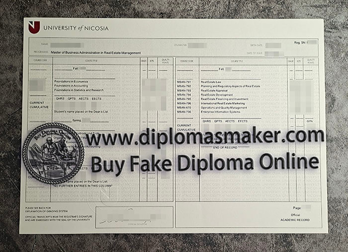 purchase fake University of Nicosia Transcript
