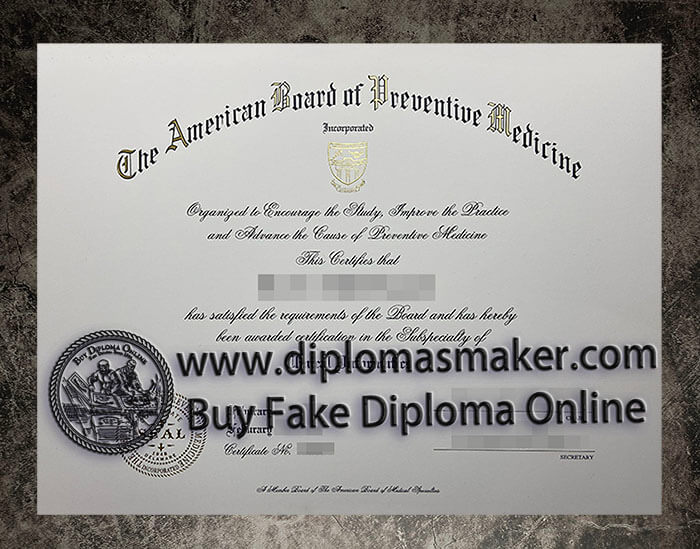 purchase fake American Board of Preventive Medicine certificate