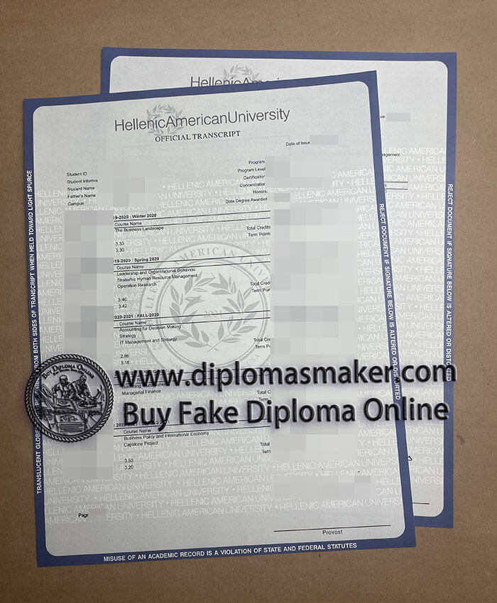 purchase fake Hellenic American University Transcript