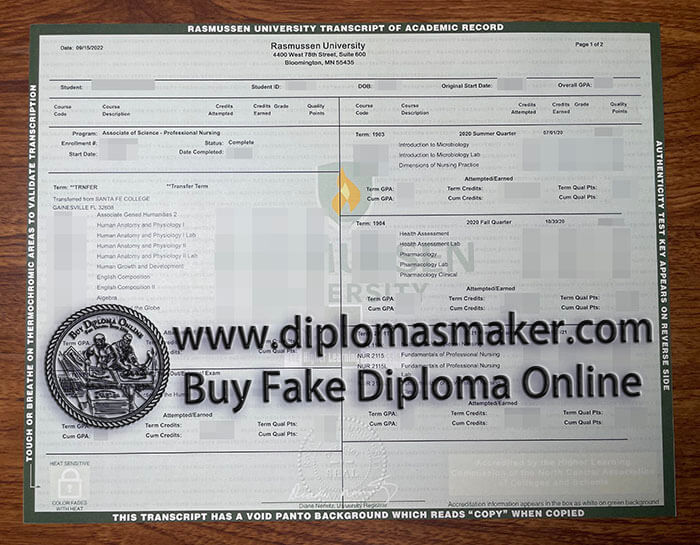 purchase fake Rasmussen University Transcript