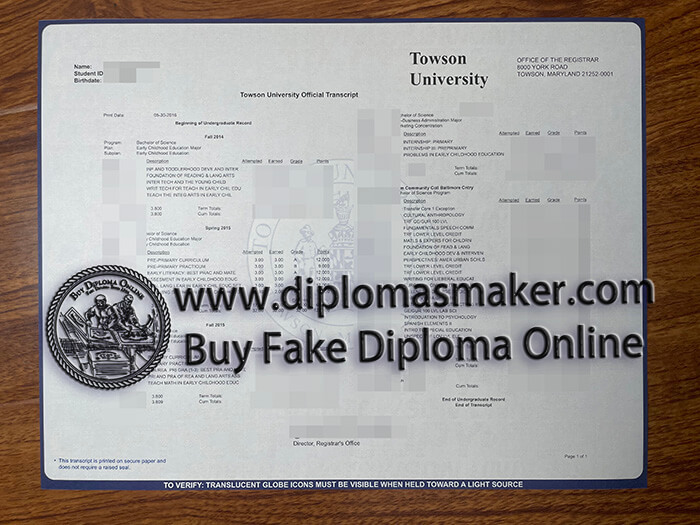 purchase fake Towson University Transcript