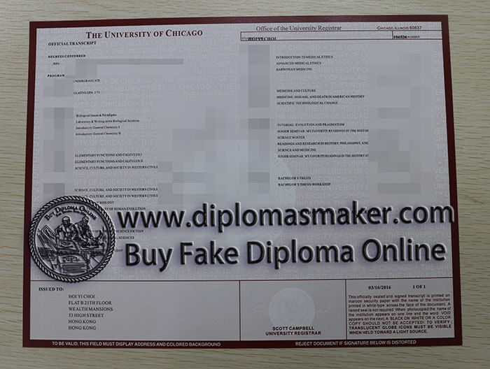 purchase fake University of Chicago Transcript