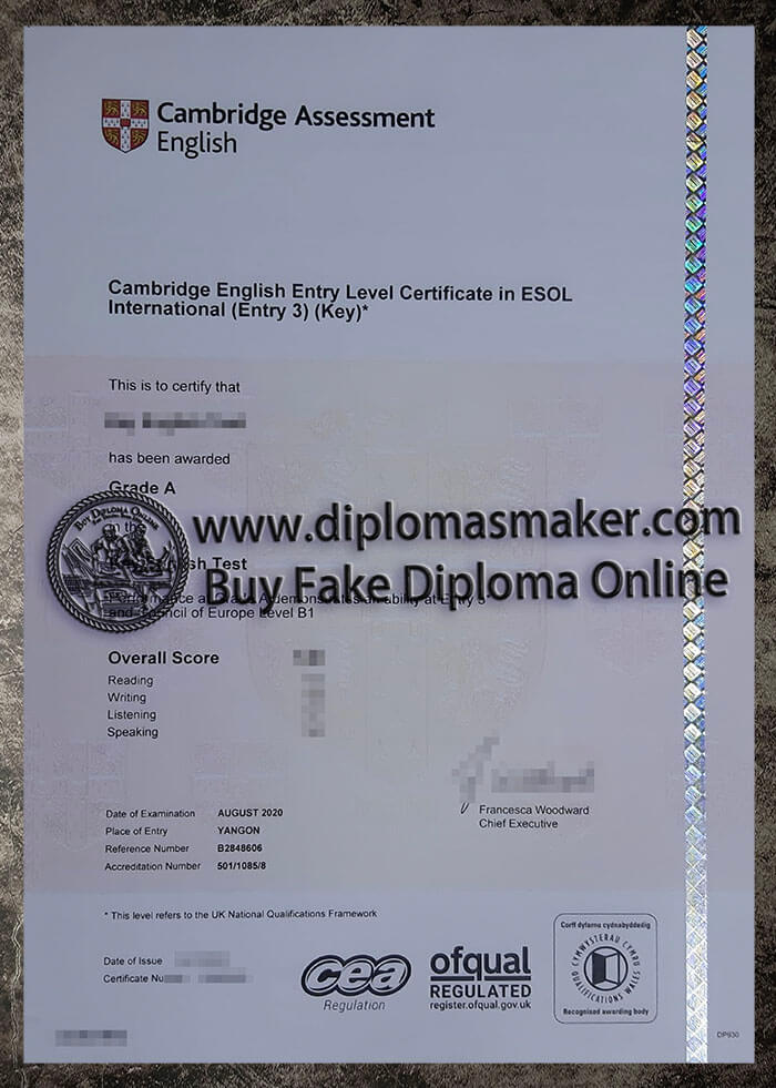 purchase realistic Cambridge English ESOL certificate