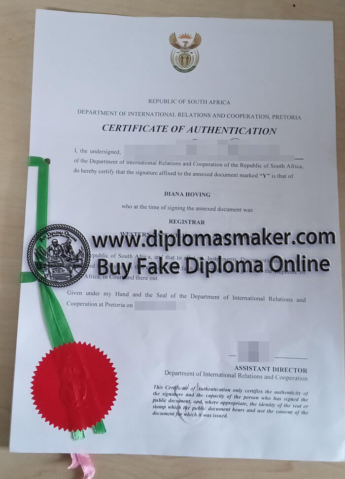 purchase realistic Certificate of Authentication Republic of South Africa